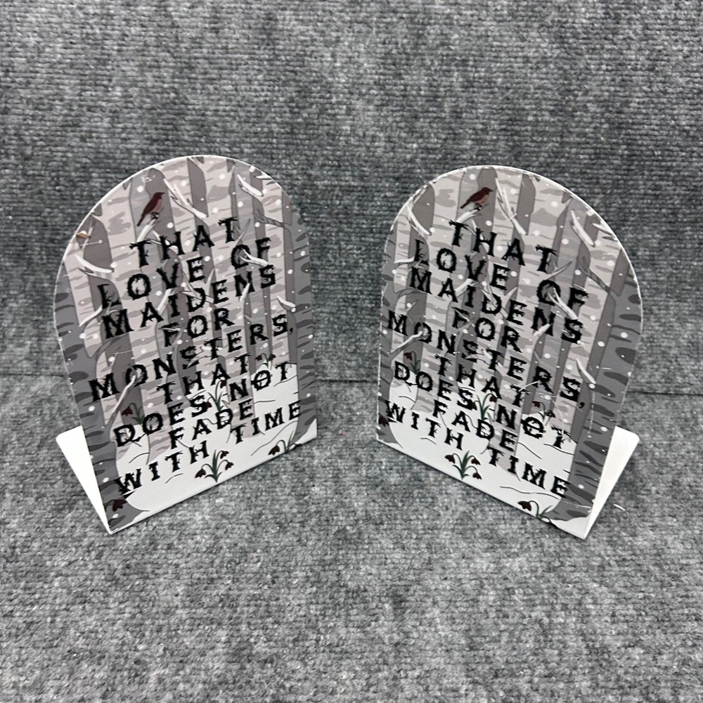 Gothic Bookish Metal Bookends Maidens for Monsters Quote Dark Academia Decor